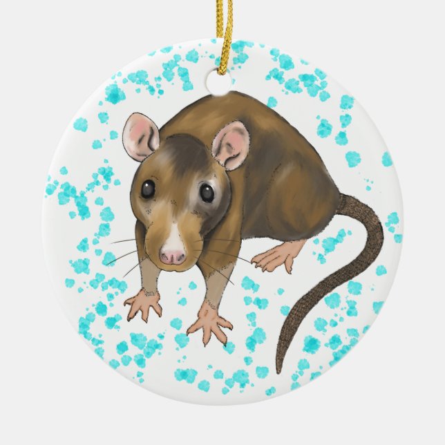 Rat Watercolour Ceramic Tree Decoration (Front)