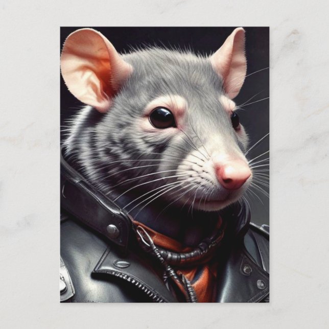 Rat Wearing Leather Jacket  Postcard (Front)