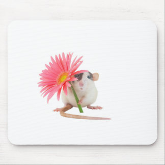 Rat with pink flower mouse mat