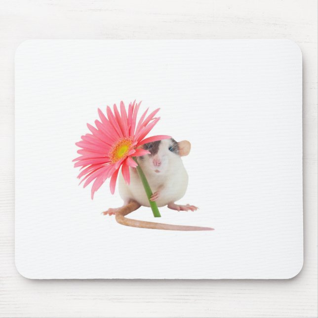Rat with pink flower mouse mat (Front)