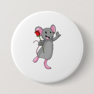 Rat with Rose Flower 7.5 Cm Round Badge
