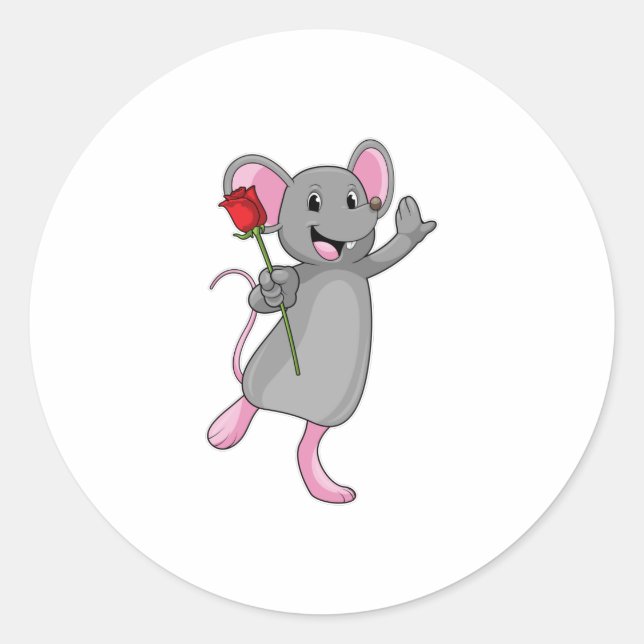 Rat with Rose Flower Classic Round Sticker (Front)