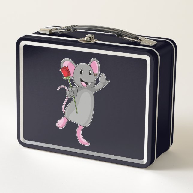 Rat with Rose Flower Metal Lunch Box (Front)