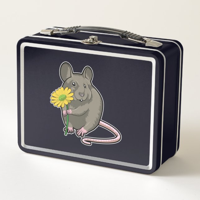 Rat with yellow Flower Metal Lunch Box (Front)