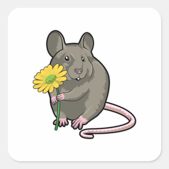 Rat with yellow Flower Square Sticker (Front)