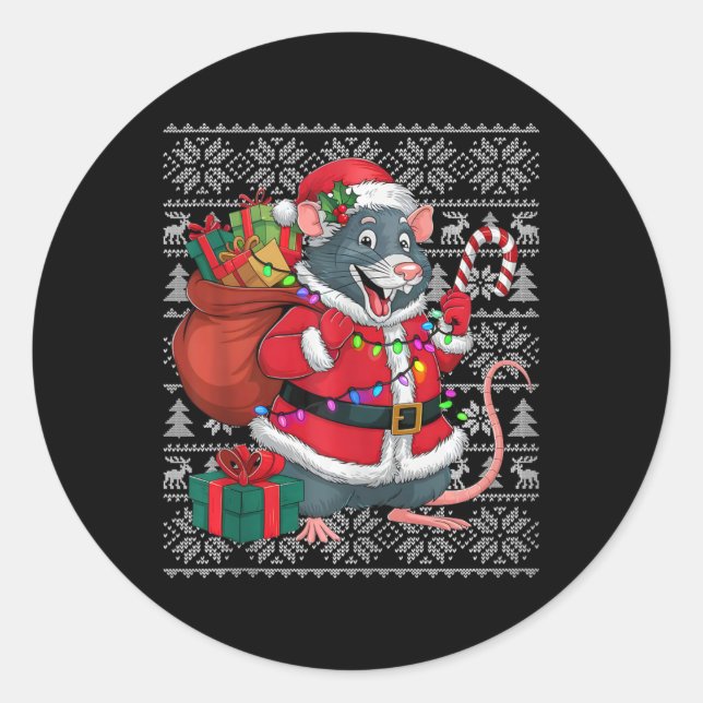 Rat Xmas Sweater Style Ugly Santa Rat Christmas  Classic Round Sticker (Front)