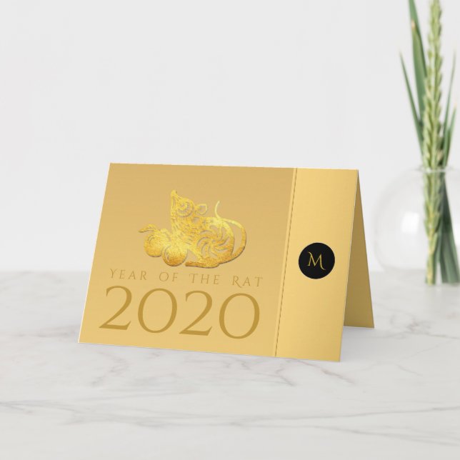 Rat Year 2020 fruits Elegant Monogram Greeting C Holiday Card (Front)