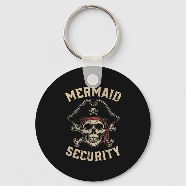 Rate Mermaid Security Funny Skull Costume Dad Men  Key Ring (Front)