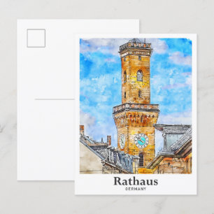 Rathaus Germany Travel Watercolor Hand Drawn Postcard