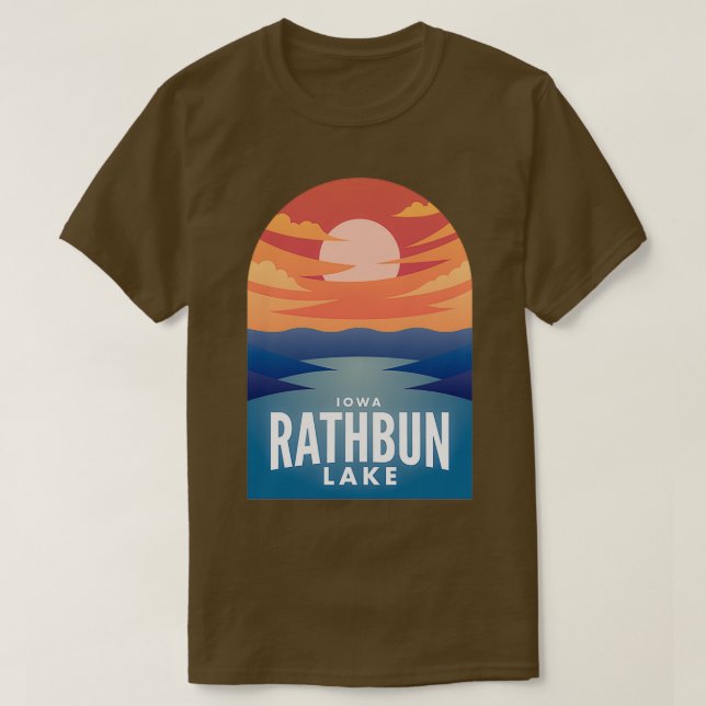 Rathbun Lake IA Retro Sunset T-Shirt (Design Front)