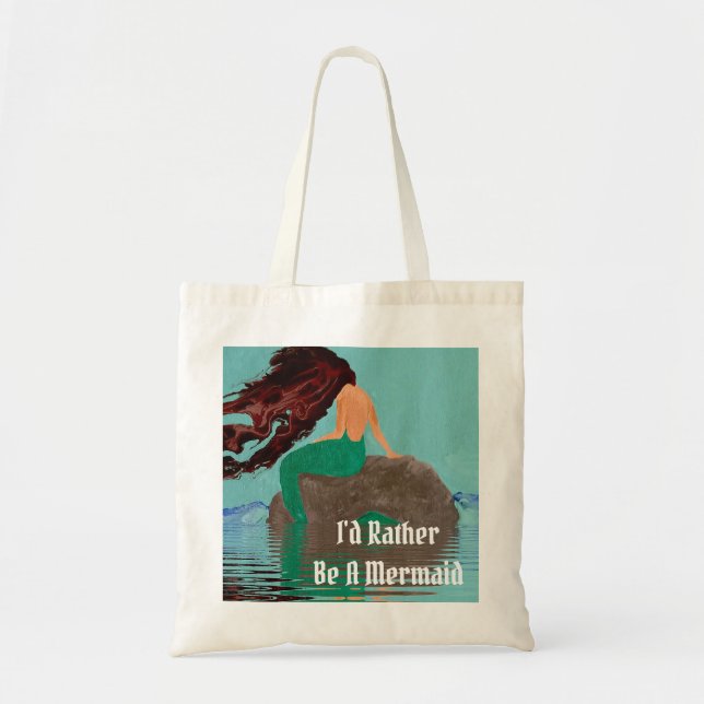 Rather Be a Mermaid Grocery Tote Bag Fluid Art (Front)