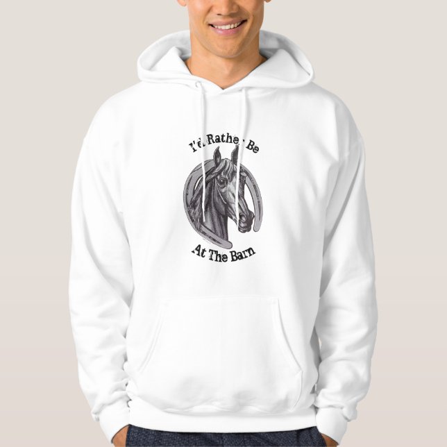Rather Be At Barn Horse Lover Pony Sketch Animal T Hoodie (Front)