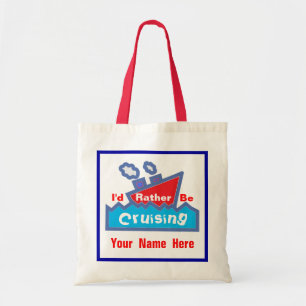 Rather Be Cruising Red and Blue Name Tote Bag