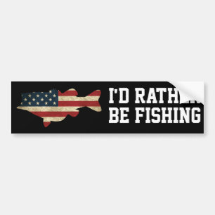 Rather Be Fishing American Flag Bass Bumper Sticker