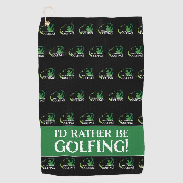 Rather Be Golfing Modern Golfer Sports Black Green Golf Towel (Front)