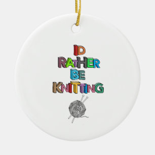 Rather be knitting ceramic tree decoration