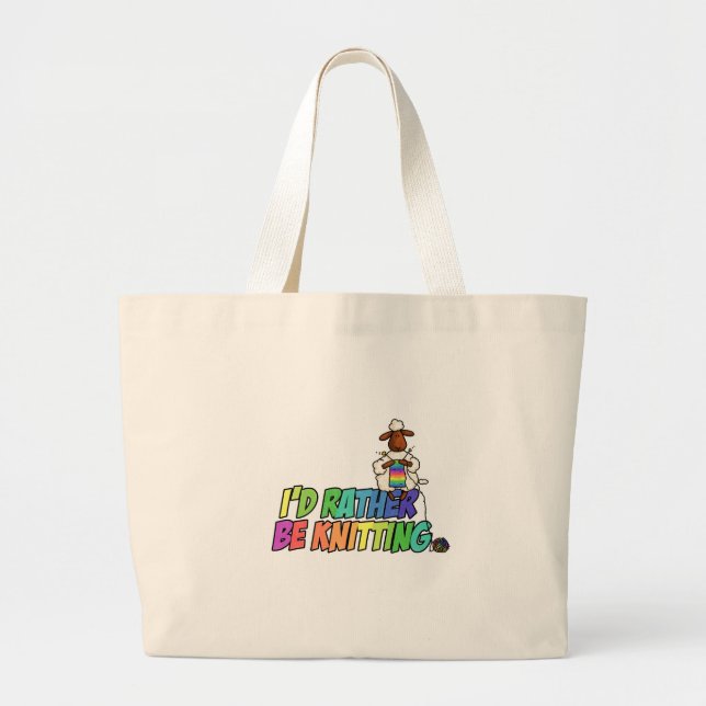 rather be knitting large tote bag (Front)