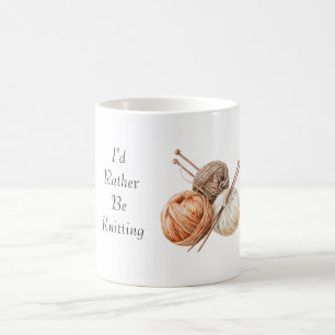 Rather Be Knitting Orange Brown Cream Yarn Coffee Mug