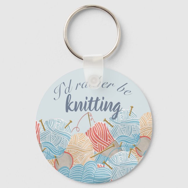 Rather Be Knitting Quote Balls of Yarn Key Ring (Front)