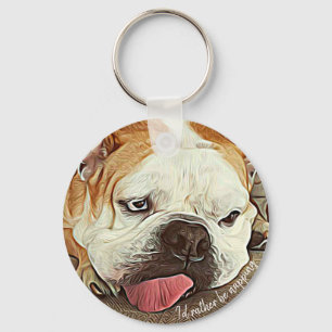 Rather be napping, sleepy bulldog with tongue out key ring