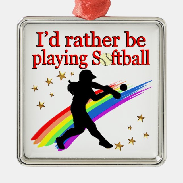 RATHER BE PLAYING SOFTBALL METAL TREE DECORATION (Front)