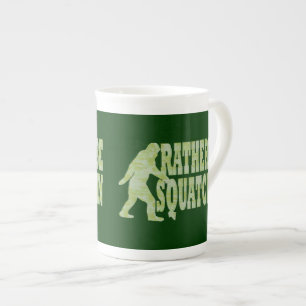Rather be squatchin on green camouflage bone china mug