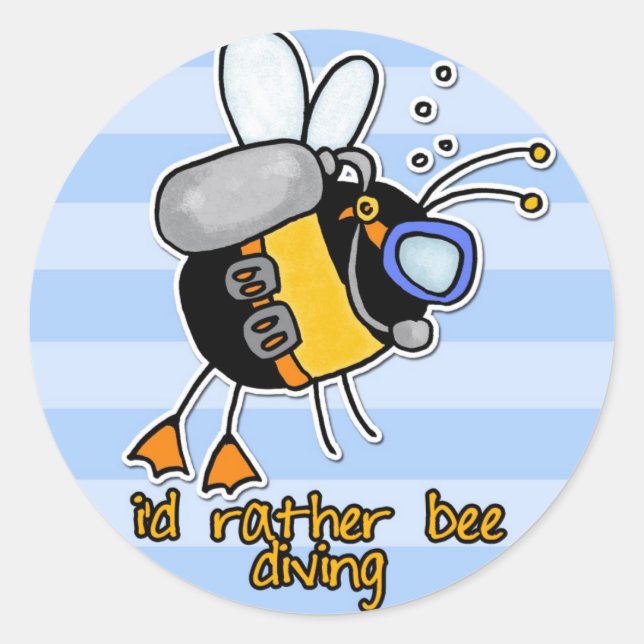 rather bee diving classic round sticker (Front)