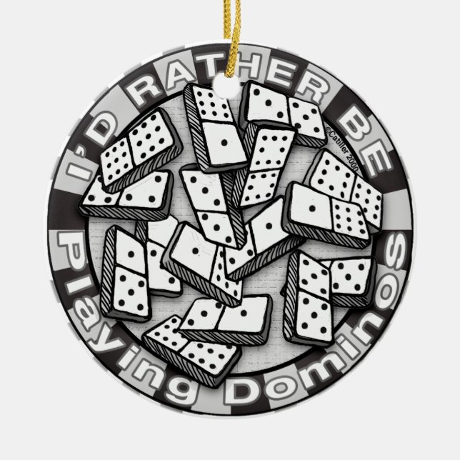 Rather Play Dominoes Ceramic Tree Decoration (Front)