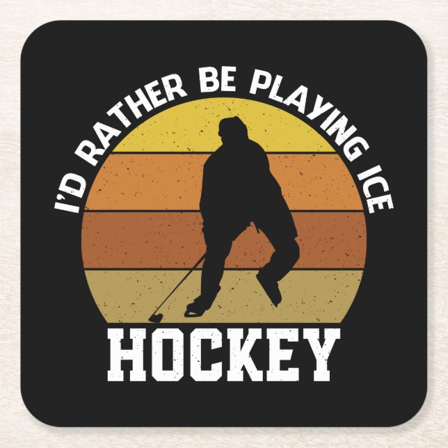 Rather Play Ice Hockey Square Paper Coaster (Front)
