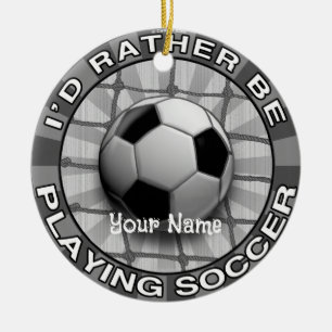 Rather Play Soccer  Ceramic Tree Decoration