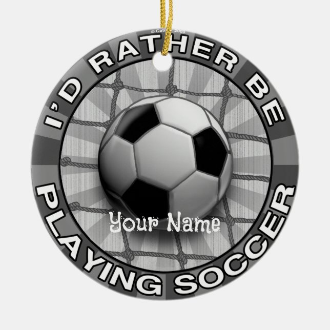 Rather Play Soccer  Ceramic Tree Decoration (Front)