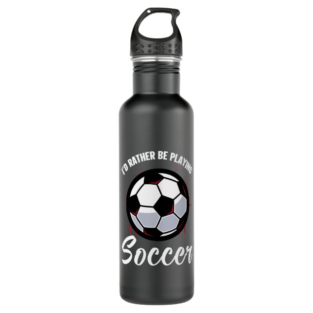 rather playing Soccer word art 710 Ml Water Bottle (Front)