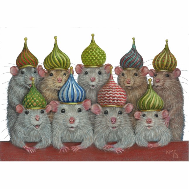 Rats in St Basil's onion dome hats sculpture Standing Photo Sculpture (Front)