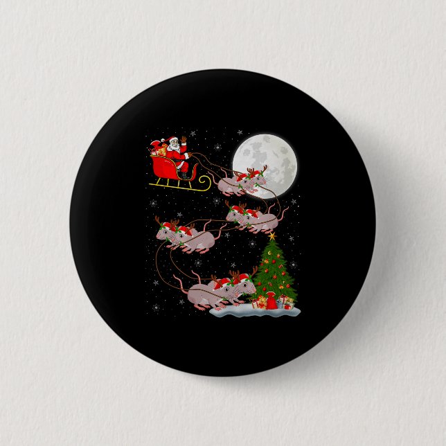 Rats Santa Sleigh Flying Funny Magical Christmas P 6 Cm Round Badge (Front)