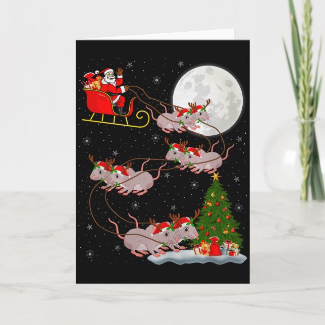 Rats Santa Sleigh Flying Funny Magical Christmas P Card (Front)