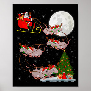 Rats Santa Sleigh Flying Funny Magical Christmas P Poster