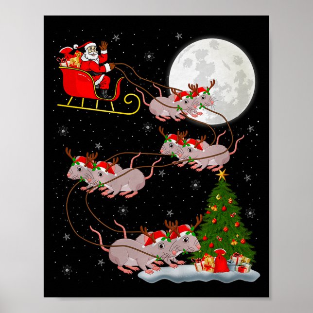 Rats Santa Sleigh Flying Funny Magical Christmas P Poster (Front)