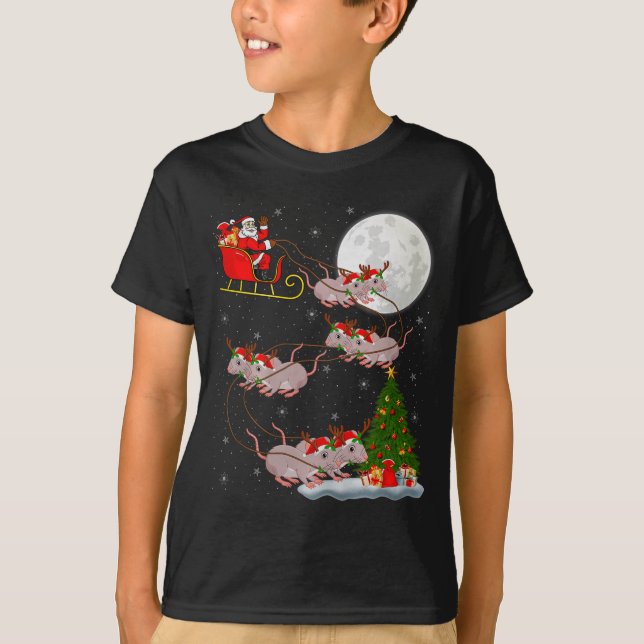 Rats Santa Sleigh Flying Funny Magical Christmas P T-Shirt (Front)