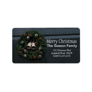 Rattan clock wreath Merry Christmas  address label