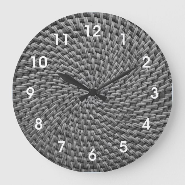 Rattan Wicker Boho Monogram Basketweave   Large Cl Clock (Front)
