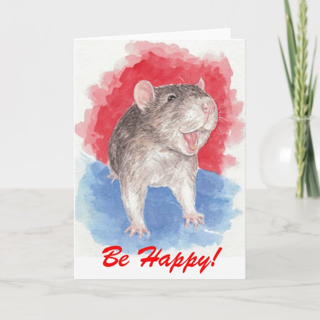 Rattie says Be Happy! Card (Front)