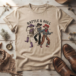 Rattle & Roll Skeleton Cowboys Western Dance T-Shirt