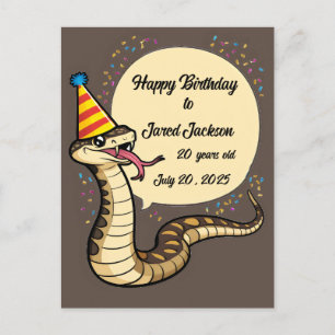 Rattle snake wearing birthday hat cartoon postcard