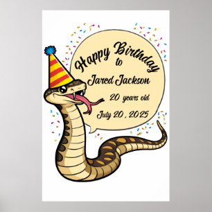 Rattle snake wearing birthday hat cartoon poster