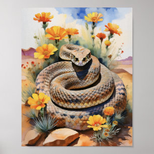 Rattlesnake Southwest Watercolor Poster