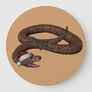 Rattlesnake With Santa Hat Large Clock