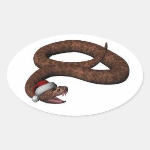 Rattlesnake With Santa Hat Oval Sticker