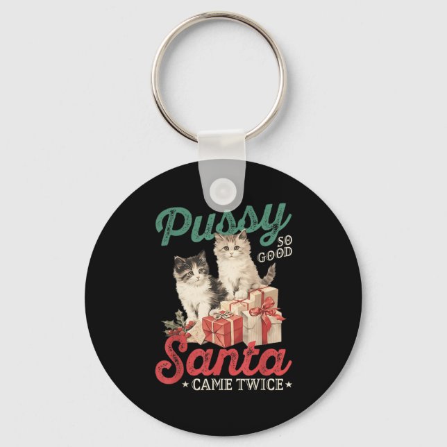 Raunchy Christmas Cat Graphic Funny Gag Prank Humo Key Ring (Front)