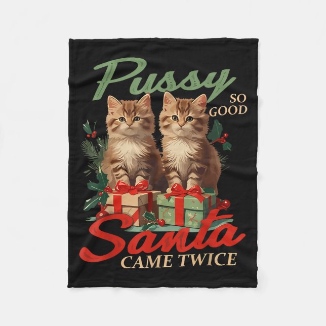 Raunchy Christmas Cat Naughty Funny Gag Prank Humo Fleece Blanket (Front)