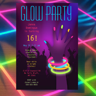 Rave Glow in the Dark Party Invitations